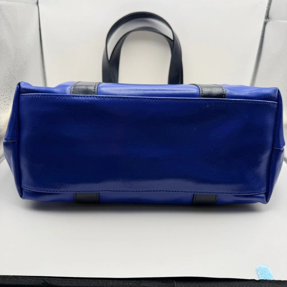 Tory Burch Ella Tote Canvas Colorblock Logo Shoulder Bag Womens Large Blue White